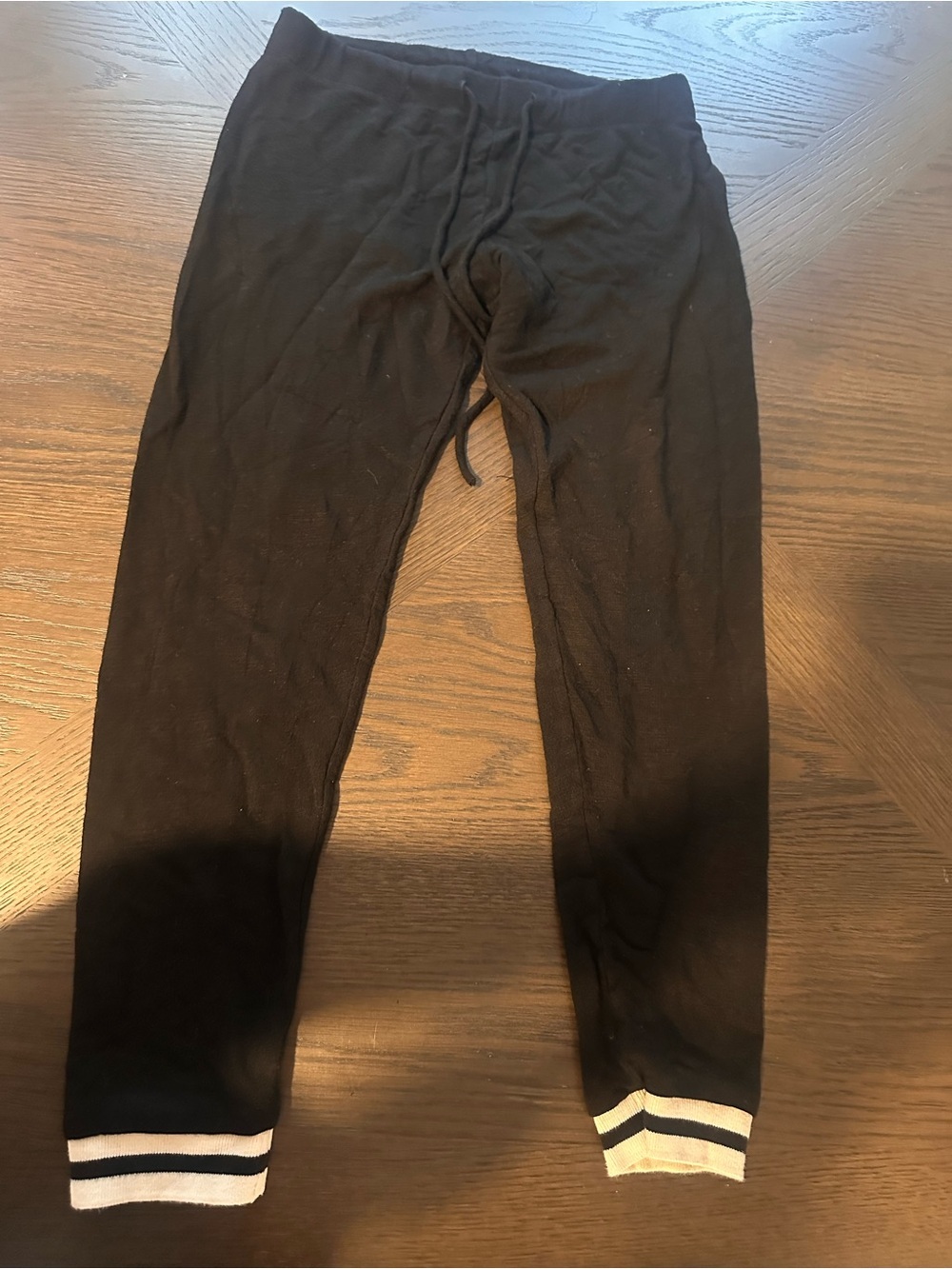 Monrow Black Track Joggers with White Stripe Cuffs